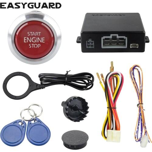 Good quality EASYGUARD RFID car alarm keyless go system with transponder power off memory push button start stop EC008-P4 DC 12V