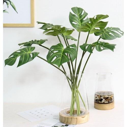 12pcs Artificial Monstera Palm Tree Leaves Simulation Green Plastic Leaf Wedding DIY Decoration Flower Leaves Plant Fake Flowers