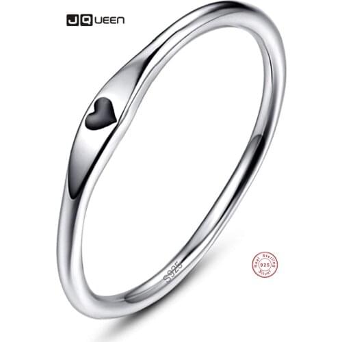 Jqueen S925 SILVER Rings for Her Carved Red Black Heart Rose Gold Stackable Band Size 5-10 Fashion Rings
