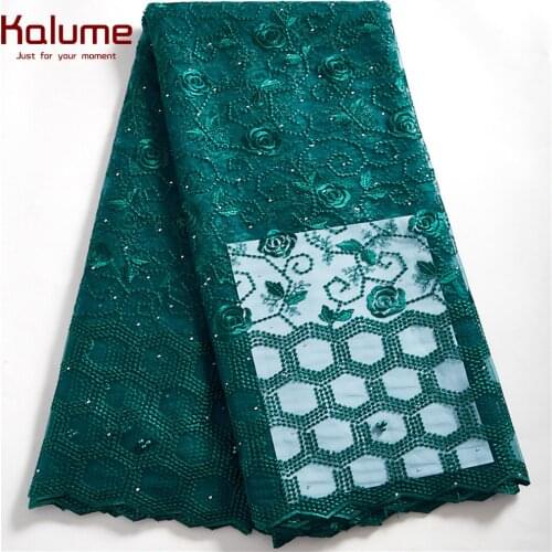 Kalume New Arrival African Net Lace Fabric With Stones 5 Yards High Quality Design Tulle Tissue Lace Fabric For Diy Dress F2500