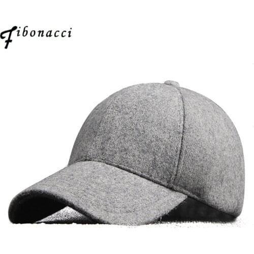 Fibonacci High Quality Winter Solid Wool Felt Snapback Hats for Men Baseball Caps