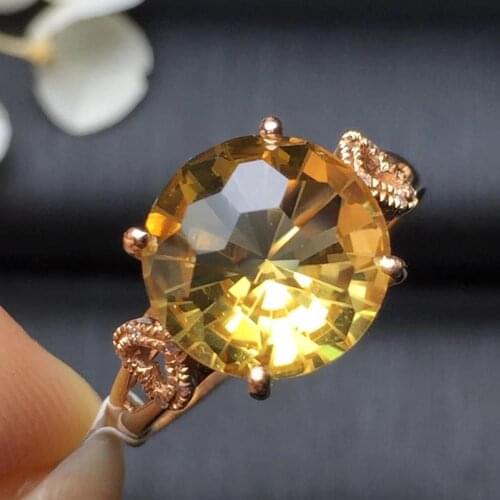 Citrine Ring 18K Gold AU750 Round Shape 10mm Natural Citrine Gemstones Rings for Female Anniversary Gift Fine Rings