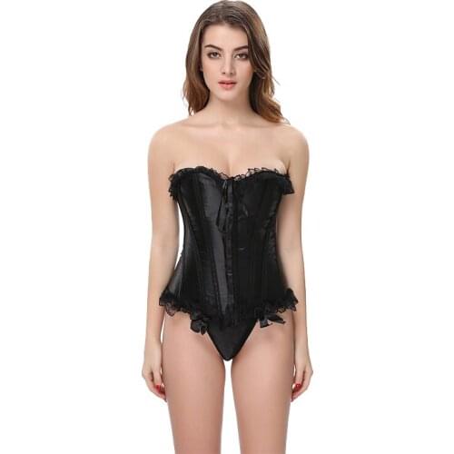 Black Lace Corset Overbust Fish Boned Korset Fish Boned Gothic Gorset Plus Size 6XL Laciness Hooks And Eyes Closure Korsett Hot