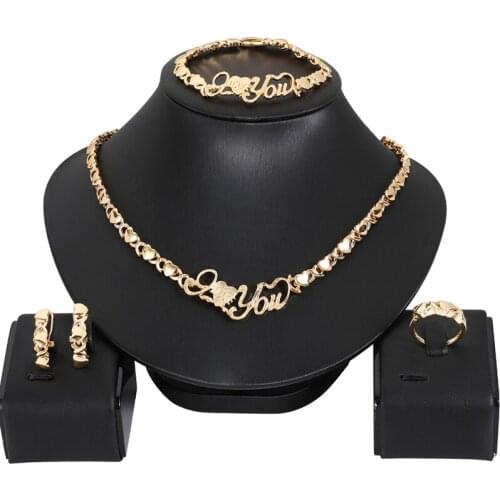 Hotsale Wedding Jewelry Set Necklace XO Heart Gold Color Crystal Nigerian African Beads Jewelry Sets Gifts For Women