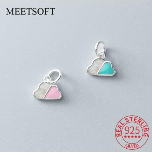 MEETSOFT Romantic 925 Sterling Silver Blue and Pink Heart Charms Special of DIY Handmade Fine Jewelry Necklace chic Accessory