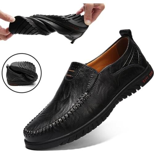 Genuine Leather Moccasins Men Shoes Slip on Formal Loafers Flats Lazy Shoes Waterproof Casual Footwear Fashion New Walking Shoes