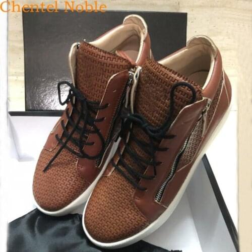 2019 Brand Chentel Noble Weave Men Casual Shoes Party Shoes Men High Quality Flats Lace-Up Zipper Tenis Masculino Big Size