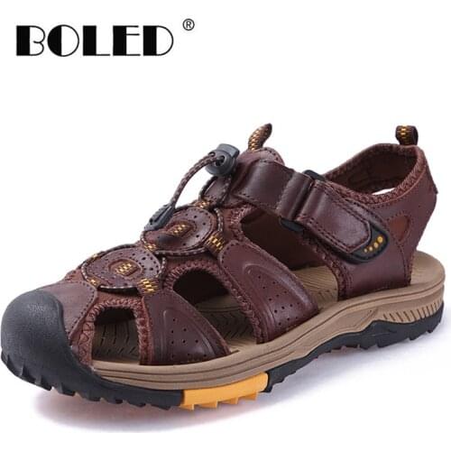 Genuine Leather Men Sandals High Quality Outdoor Men Shoes Rubber Sole Beach Summer Shoes Men