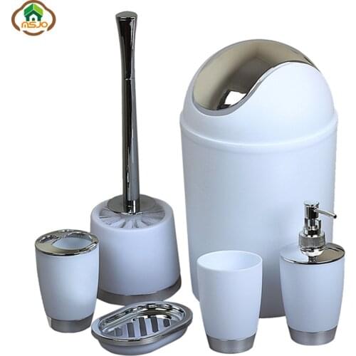 MSJO Bathroom Decoration Set 6Pcs Shampoo Dispenser Trash Can Soap Dish Toothbrush Holder Cup Bathroom Accessories
