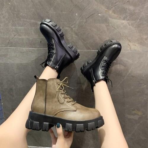 2020 Newest Winter Women Pumps Dress Boots Platform Fashion Lace Up Round Toe Mid Heels Snow Botas Women Shoes R14-41