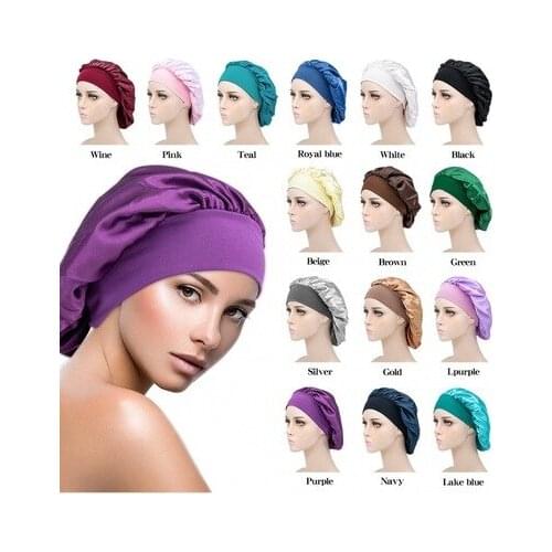 2021 New Womens Satin Solid Sleeping Hat Night Sleep Cap Hair Care Bonnet Nightcap For Women Men Satin Silky Bonnet Sleep Cap