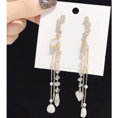 Koreas New Fairy Butterfly Flower Women Earrings Net Red Sweet Trend Long Tassel Pearl crystal Pendant Earrings For Women