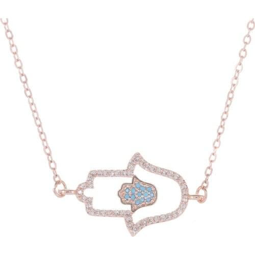 Erkek kolye Hollow Hamsa Hand Pendant Necklace for Women Collares Vintage Rose Gold Chain Hand of Fatima Pendants Necklaces