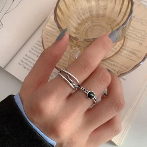 Cross Twist Open Rings For Women Adjustable Double Layer Black Trendy Hip Hop Female Fashion Personality Retro Jewelry BOYULIGE