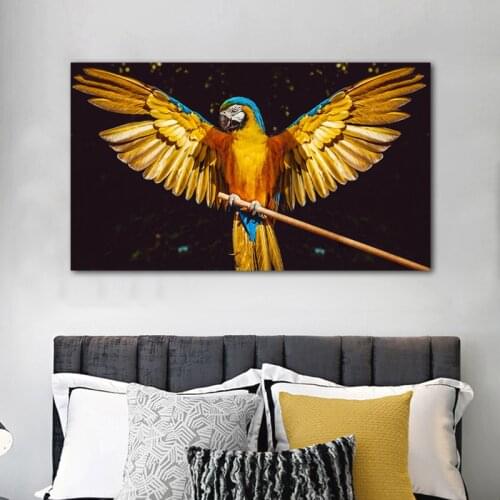 RELIABLI ART Gold Parrot Bird Animal Posters And Prints Canvas Paintings For Living Room Home Wall Decoration Pictures No Frame