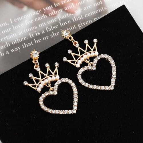 Crystal Pearl Crown Earrings for Women Geometric Heart Star Pearl Earring Girls Wedding Party Statement Earings Fashion Jewelry