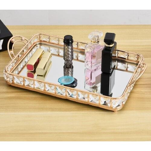 Modern Style Mirrored Vanity Makeup Cosmetic Display Tray Bathroom Bedroom Decorative Tray