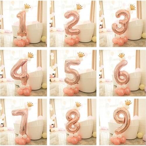 1set 30 inch Rose Gold Number Balloons Birthday Party Decoration Kids Princess 1st Birthday Digital Ballon Birthday Party Globos