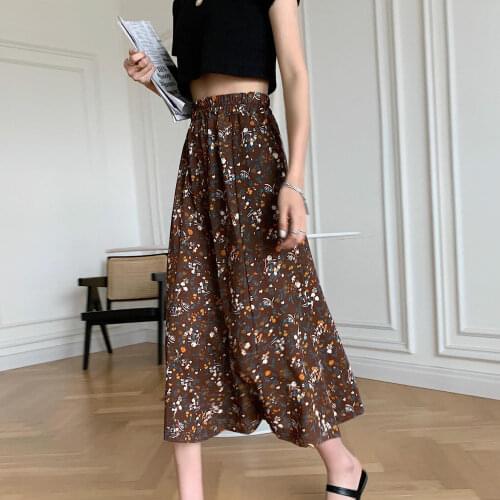 Floral Print Oversize Women Midi Skirts Elastic High Waist Mid-Calf Skirt Korean Fashion Summer 2021 Elegant Female Bottom Boho