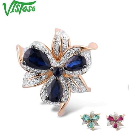 VISTOSO Gold Pendant For Women Genuine 14K 585 Rose Yellow Gold Sparkling Diamond Blue Sapphire Emerald Ruby Fine Jewelry