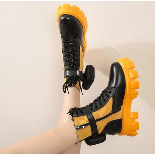 Women Ankle Motorcycle Boots 2021 Thick Platform Low Heels New With Bag Style Design High Quality Females Shoes Big Sizes 35-43