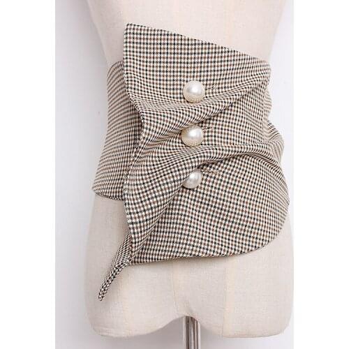 Womens runway fashion plaid fabric Cummerbunds female Dress Corsets Waistband Belts decoration wide belt TB1315