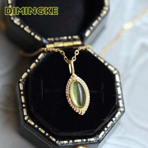 DIMINGKE Vintage Natural Green Peridot Gemstone Necklace S925 Sterling Silver Woman Jewelry Memorial Day Party Birthday Gift