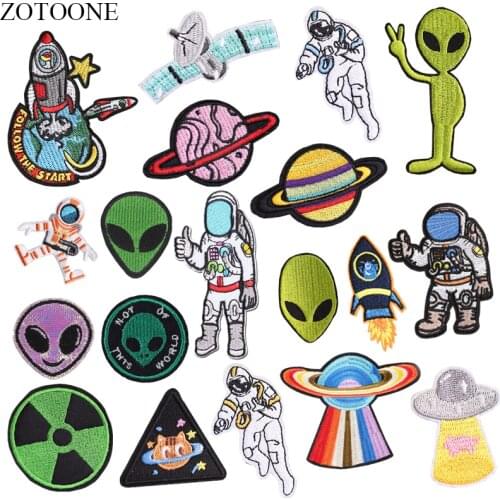 ZOTOONE Iron on UFO Alien Astronaut Patches for Clothes DIY Applique Embroidered Planet Space Patch Stickers for Backpack