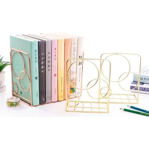 2pcs Round Metal Desktop Bookends Book Ends Support Stand Holder Shelf Bookrack School Office Supplies C26