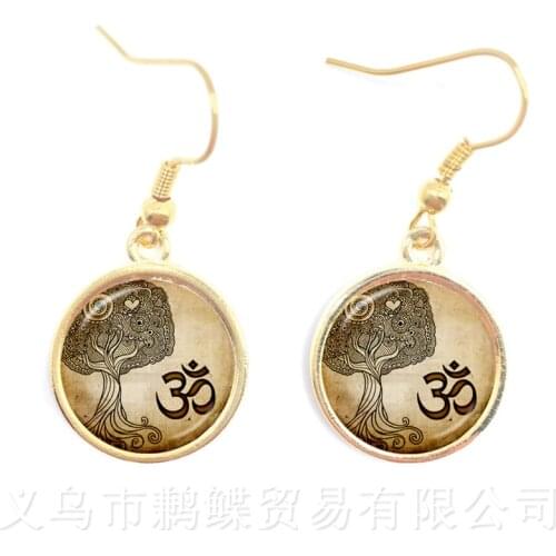 2018 Fashion Earrings Mandala Photo Art Glass Cabochon Drop Earrings Sacred Geometry Yoga Om New Fashion Jewelry