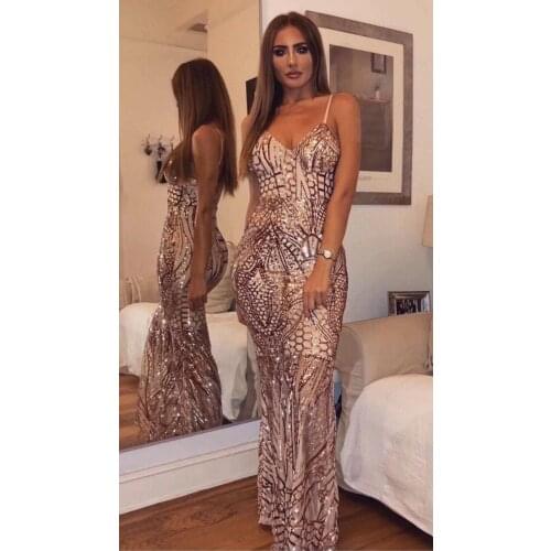 2018 Unique Shining Celebrity Long Dresses Luxury Women Fashion Dress Long V-Neck High Split Elegant Party Gowns