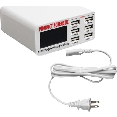 EU/US/UK Plug 6A 6 USB Port Fast Charger HUB Wall Charging Adapter with LCD Screen