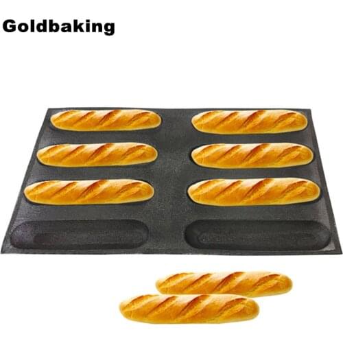 Goldbaking Hot Dog Bun Nonstick Silicone Bread Pan Perforated Fench Bread Forms Oval Shaped 5 Size For Option