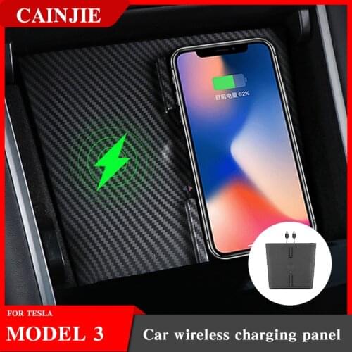 For Tesla Model 3 Accessories Car Wireless Charger Model Y USB Ports Fast Charger Dual Phones Carbon ABS Model Three 2021