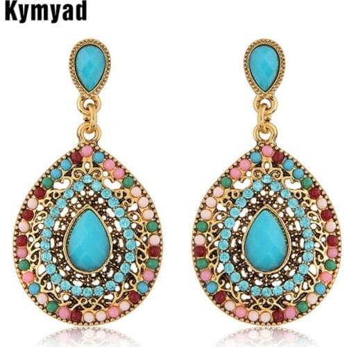 Kymyad Bohemian Vintage Drop Earrings For Women Elegant Water Drop Peandant Earings Fashion Jewelry
