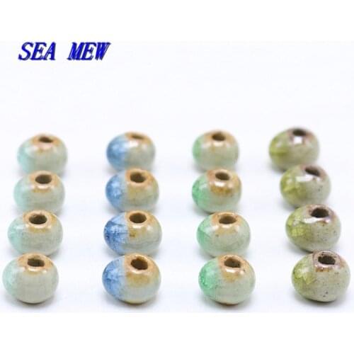 SEA MEW 100PCS 6mm 7mm Ceramic Beads 10 Colors Round Water Drop Porcelain Spacer Beads 2.5mm Hole Loose Beads For Jewelry making