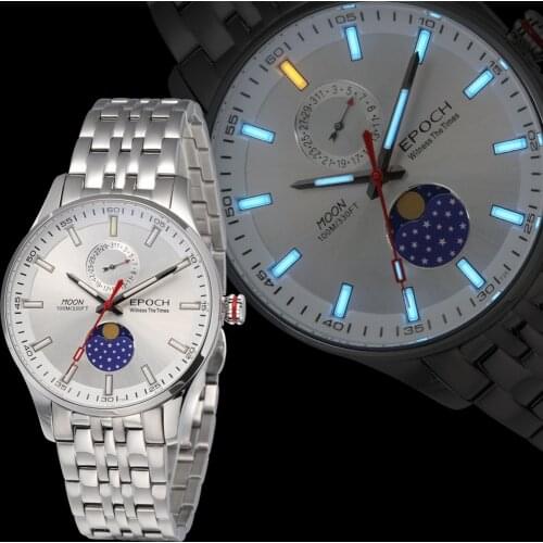 EPOCH Men Watch Moon Phase Mens Tritium Watches T25 Luminous Business Quartz Wristwatch 50M Waterproof Sapphire Crystal Date