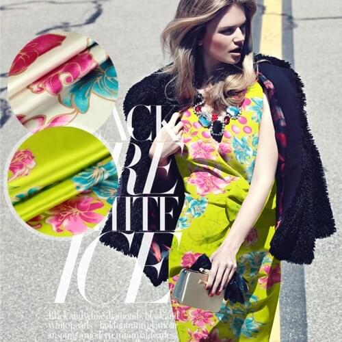 CNUM SS025 100% Natural Silk Satin/Wild Ginger Flowers And Lilies/Anti-UV Silk Fabric /Width 1.25yd Thickness 16.5mm