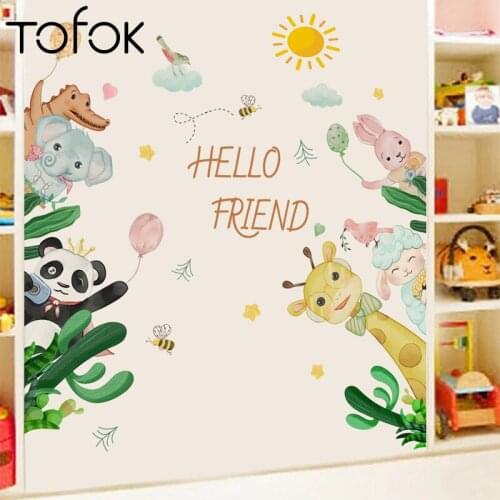 Tofok Creative Deer English Wall Stickers for Living Room Bedroom Door Decorative Cartoon Door Stickers Wall Decals Art Murals