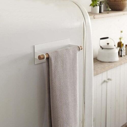Japanese Style Wood Iron Magnet Towel Rack Hanging Holder Storage Shelf Room Organizer Kitchen Bathroom Tool For Paper Towels