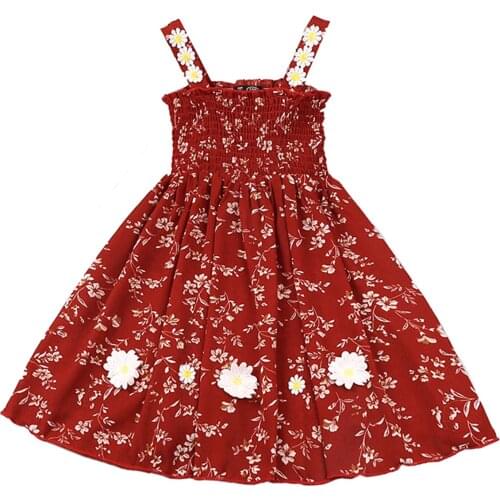 Toddler Kids Baby Girls Fashion Sleeveless Print Dress off shoulder Summer casual Stylish Flower Decoration Dresses for Children