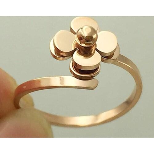 Double Layer Camellia Rose Gold Color / Yellow Gold Color / White Gold Color Titanium Steel Little Finger Rings