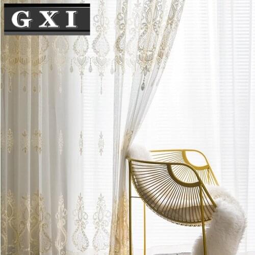 GXI Beige Embroidery Rope Voile Tulle Curtain for Living Room Bedroom Balcony Delicate Fabric Sheer Drape Home Textile