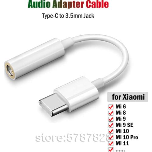 Type C to 3.5mm Audio Adapter Cable for Xiaomi Mi 6 8 9 10 11 Pro SE A2 Mi Mix 2 2S 3 USB C to 3.5 AUX Headphone Jack Convertor