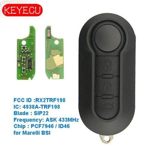 KEYECU Remote Key Fob 3B ASK 433MHz PCF7946 Replacement for Fiat 500L Ducato Marelli BSI - RX2TRF198