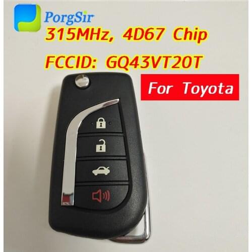 4Button 315MHz Filp Remote Control Key With TOY43 Blade With 4D67 Chip for Toyota Highlander FCCID: GQ43VT20T
