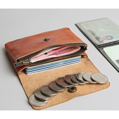 Genuine Leather Men Wallet Mens Women Vintage Short Small Mini Wallets Coin Purse ID Bank Card Holders Zipper Pocket Carteira