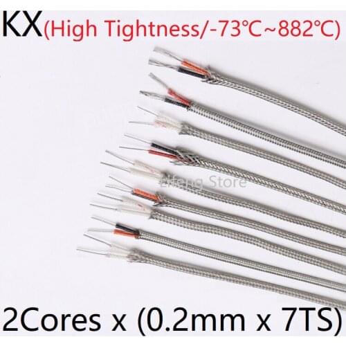 KX Compensation Wire 2Cores x 0.2mm Stainless Steel Shield Thermocouple Cable Fiberglass Insulated Temperature Extension Line