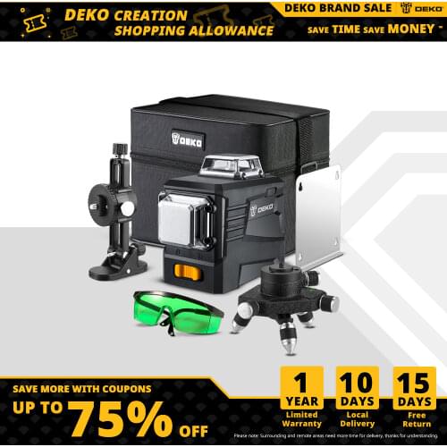 DEKO DKLL12PB2 3D 12 Lines Green Laser Level 30m Working Range Horizontal&Vertical Cross Lines Self-Leveling