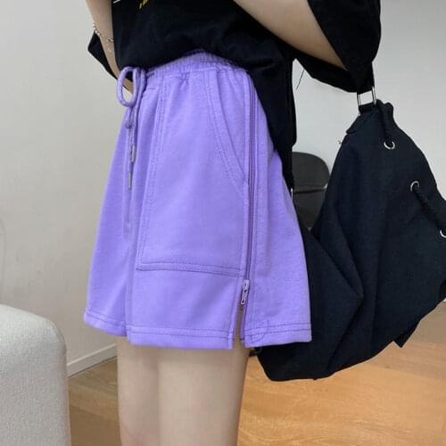 Summer 2021 New Korean Version High Waist Plus Size Loose Zipper Wide Leg Casual Pants Female Student Sports Shorts